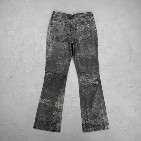 Vintage Bebe Flared Leg Black Leather Pants w/ Distressed Look Women's 4 - Picture 6 of 7